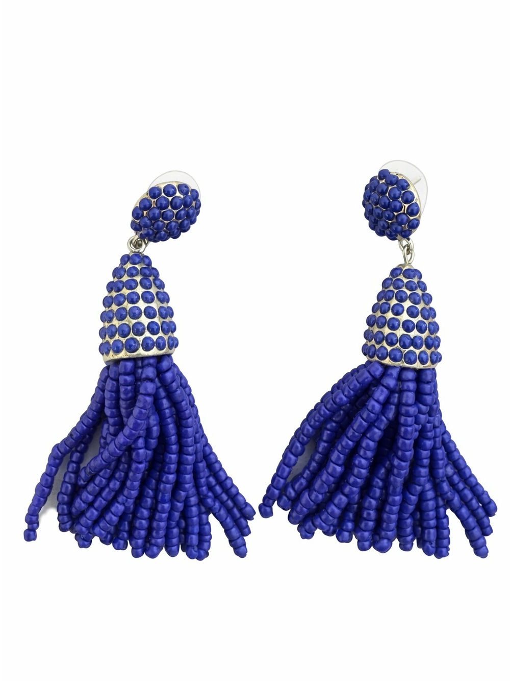 Baublebar Blue Beaded Tassel Earrings Statement Dangle Boho Chic Jewelry